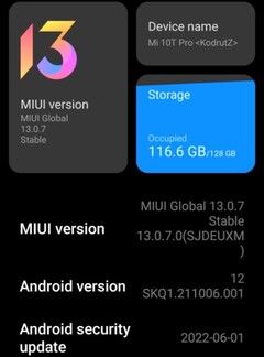MIUI 13.0.7 sur Xiaomi Mi 10T Pro détails (Source : Own)