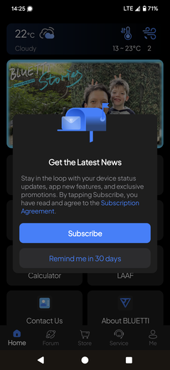 L'application Bluetti s'affiche tous les 30 jours pour vous demander de vous abonner