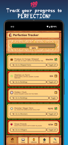 Le traqueur de perfection dans l'application Gunther's Library (Image source : Google Play Store)