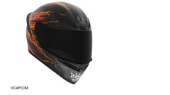 Casque de moto AGV K1 S Street Fighter 6 Ken avec des graphismes noirs, gris et en flammes.