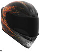 Casque de moto AGV K1 S Street Fighter 6 Ken avec des graphismes noirs, gris et en flammes.