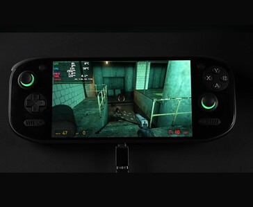 Half-Life 2 atteint 124 FPS sur l'Ayn Odin 2 Portal via Proton 11 ARM64, avec un clavier et une souris externes.