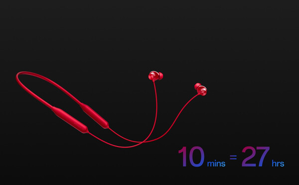 Le OnePlus Bullets Wireless Z3 offre une autonomie de 27 heures après une charge de 10 minutes. (Source de l'image : OnePlus)