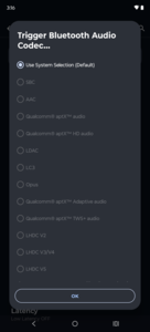 Codecs audio Bluetooth disponibles