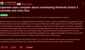 Surchauffe de la Switch 2 dans un post Reddit au Japon (Image source : screenshot, Totally Switched subreddit)