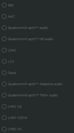 Codecs audio Bluetooth disponibles