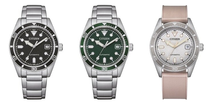 De gauche à droite : les montres Citizen NJ0221-50E, NJ0220-52X et NJ0229-07A. (Source de l'image : Citizen, édité)