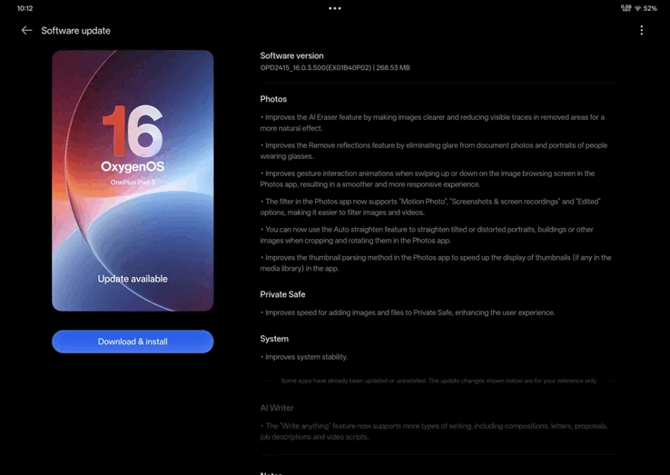 OxygenOS B40P02 OTA sur le OnePlus Pad 3