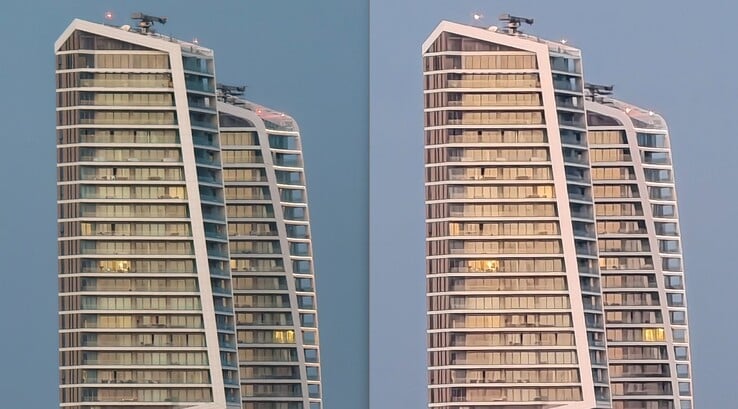 Gauche : Avec un téléconvertisseur à 200 mm. A droite : Sans téléconvertisseur.