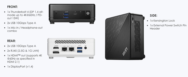 Le mini-PC MSI Cubi 5 1M offre également un grand nombre de ports. (Source de l'image : MSI)