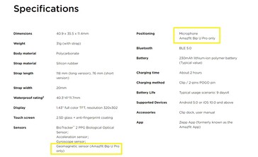 Différences de spécifications Bip U vs Bip U Pro. (Source de l'image : Amazfit India)