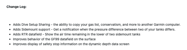 Les notes de mise à jour du logiciel Garmin Descent X50i 5.12