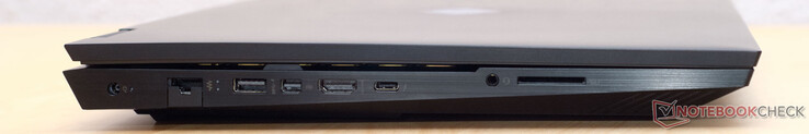 Entrée CC, RJ45 GigabitLAN, USB 3.2 Type A Gen 1 (toujours activé), mini DisplayPort, HDMI 2.1, USB Type-C avec Thunderbolt 4 et DisplayPort, prise combinée casque/microphone 3,5 mm, lecteur de carte SD