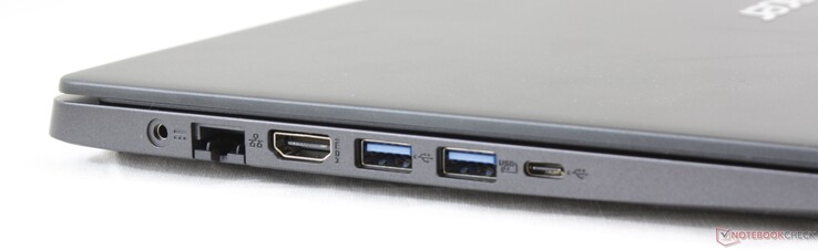 Côté gauche : entrée secteur, Gigabit RJ-45, HDMI, 2 USB A 3.1 Gen 1, USB C 3.1 Gen 1.