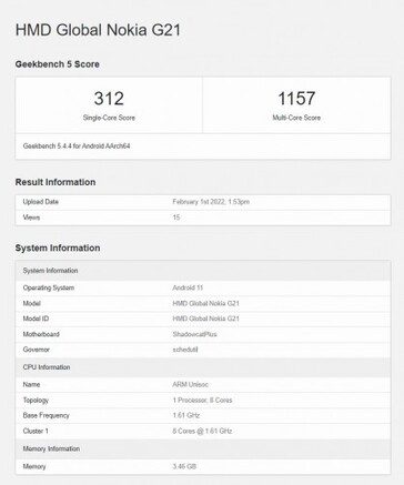 Le G21 putatif ne parvient pas non plus à tirer sur Geekbench. (Source : Geekbench)