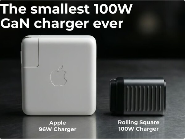 Le chargeur Supertiny 100W GaN est une fraction de la taille d'un chargeur de MacBook.