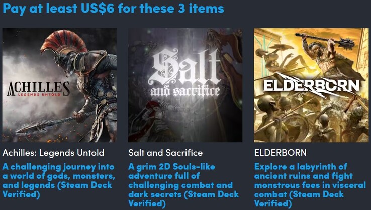 Une image décorative. Un paiement de 6 $ vous permet d'obtenir 3 jeux (Source de l'image : Humble Bundle)