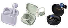 Les écouteurs JVC Kenwood : le modèle d'entrée de gamme HA-A4T, le modèle de milieu de gamme HA-NP80T et le modèle haut de gamme HA-FW5000T (de gauche à droite).