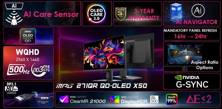 Le MSI MPG 271QR X50. (Source de l'image : MSI)