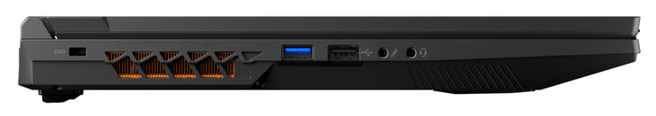 Côté gauche : fente pour le verrouillage des câbles, USB 3.2 Gen 1 (USB-A), USB 2.0 (USB-A), entrée micro, combo audio