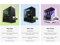 Une capture d'écran du programme de location de PC NZXT Flex, mettant en évidence les différents niveaux disponibles pour les consommateurs