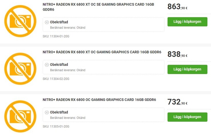Multitronic Sapphire Radeon RX 6800 et 6800 XT listings au 15 novembre (Source : Own)
