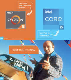Dans sa nouvelle campagne publicitaire, Intel compare AMD à des vendeurs de voitures d'occasion et d'huile de serpent. (Source de l'image : Intel)