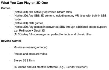 L'Abxylute 3D One peut afficher une variété de jeux, d'applications, d'images et de films en 3D. (Source de l'image : Abxylute)