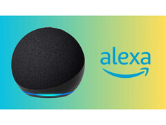 Une image promotionnelle pour Amazon Echo avec un arrière-plan en dégradé profond et un logo de l&#039;assistant IA Alexa. (Source de l&#039;image : Amazon)
