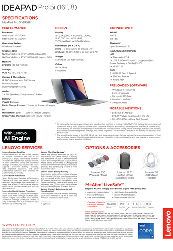 Lenovo IdeaPad Pro 5i 16 - Spécifications. (Source : Lenovo)