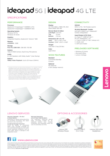 Lenovo IdeaPad 5G - Spécifications. (Source de l'image : Lenovo)