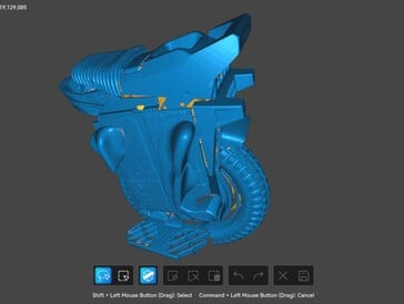 Modèle 3D scanné en utilisant les modes ligne transversale et ligne parallèle