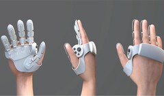 Le prototype de gant couvre partiellement la main, en se concentrant sur la surface de l&#039;extrémité du doigt (Image courtoisie : Sharp)