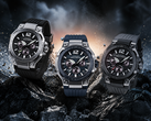 Les modèles Casio G-Shock GWR-B3000-1A, GWR-B3000-2A et GWR-B3000-8A (de gauche à droite)