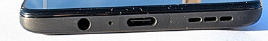 En bas : 3.port audio 5 mm, microphone, port USB-C, haut-parleur