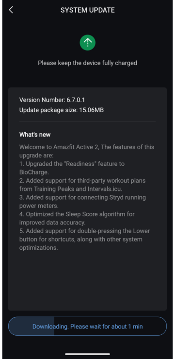 Les notes de mise à jour de la version 6.7.0.1 du logiciel pour les smartwatches Amazfit Active 2. (Source de l'image : u/kruzin_tv via Reddit)