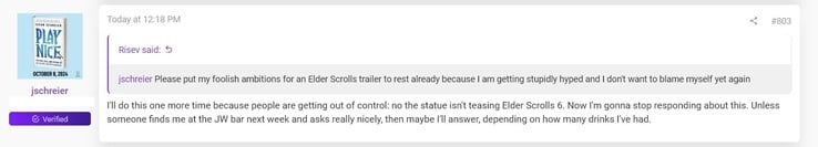 Jason Schreier commente The Elder Scrolls 6 lors des Game Awards (Image source : screenshot, ResetEra forums)