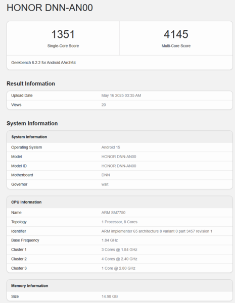 Liste Geekbench du Snapdagon 7 Gen 4 (source d'image : Geekbench)