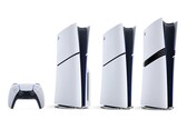 Manette PlayStation DualSense, console PS5 avec lecteur de disques, PS5 Digital Edition et PS5 Pro (de gauche à droite). 