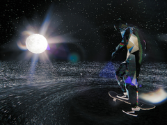 Sur la photo, un extrait de la bande-annonce de Skate Story montrant la lune et le skater. (Source de l'image : Steam)