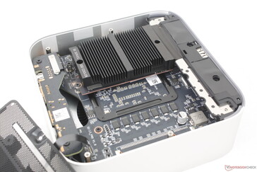 En retirant la plaque anti-poussière, vous découvrirez le module WLAN amovible et deux emplacements M.2 PCIe4 x4 2280 SSD sous le répartiteur de chaleur