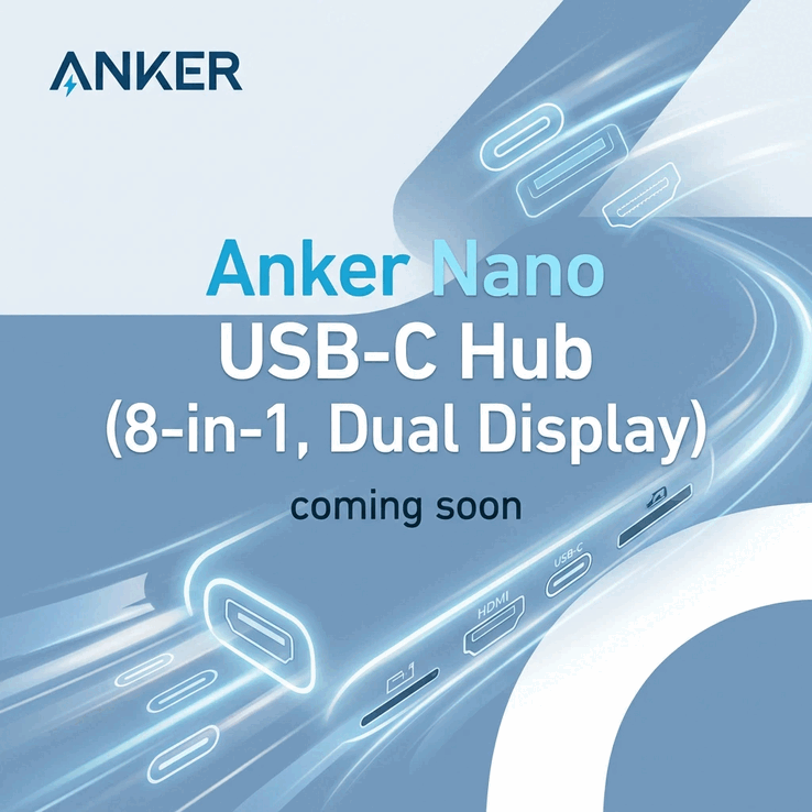 Une image teaser pour le hub USB-C Anker Nano (8-en-1, double affichage)
