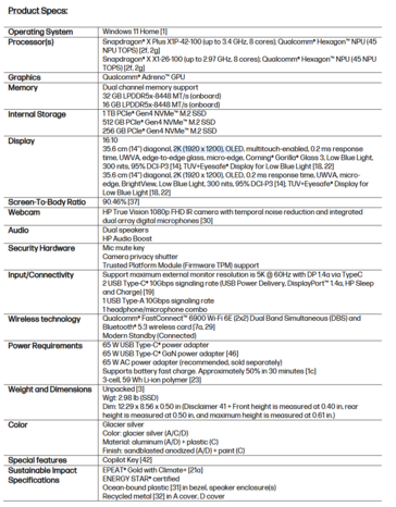 Spécifications du HP OmniBook 5 14 (source de l'image : HP)