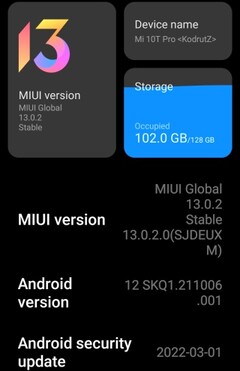 Android la version 12 de MIUI 13.0.2 est maintenant disponible pour Xiaomi Mi 10T Pro (Source : Own)