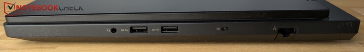 À droite : prise casque 3,5 mm, 2× USB-A (5 Gbps), obturateur de webcam, LAN