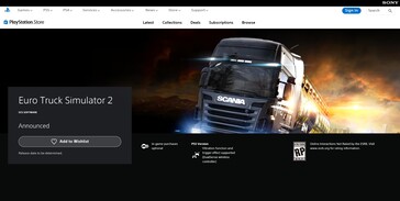 Liste de Euro Truck Simulator 2 sur le PlayStation Store (Source : PlayStation)