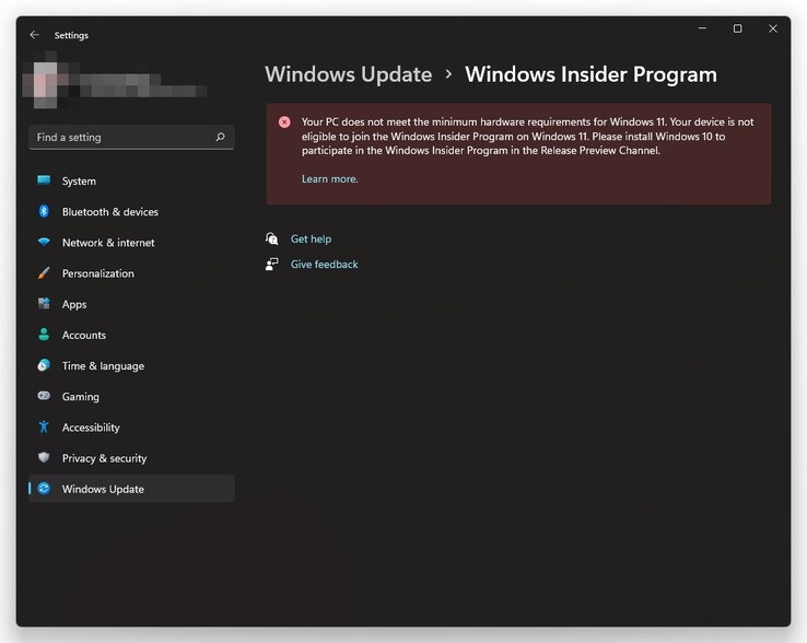 Le programme Windows 11 Insider Preview n'est plus ouvert à certains appareils non pris en charge. (Image source : @BetaWiki)