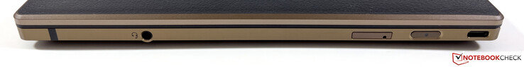 A droite : Audio 3,5 mm, Nano-SIM-Steckplatz, bouton d'alimentation, USB-C 4.0 (40 GBit/s, DisplayPort 1.4a, Power Delivery 3.0)