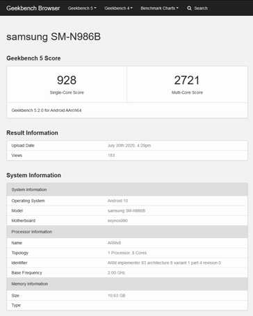 Le "SM-N986N" contre le "N986B". (Source : Geekbench 5)