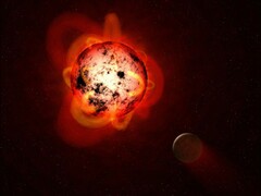 Illustration montrant une naine rouge et une planète.